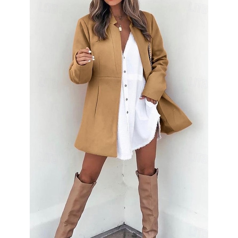 Women's Sherpa Jacket Comfortable Breathable Pocket Elegant Casual Plain Vacation Street Casual Daily Wear Open Front Short Collarless Regular Fit Long Sleeve Outerwear Black Brown Green Spring Fall2