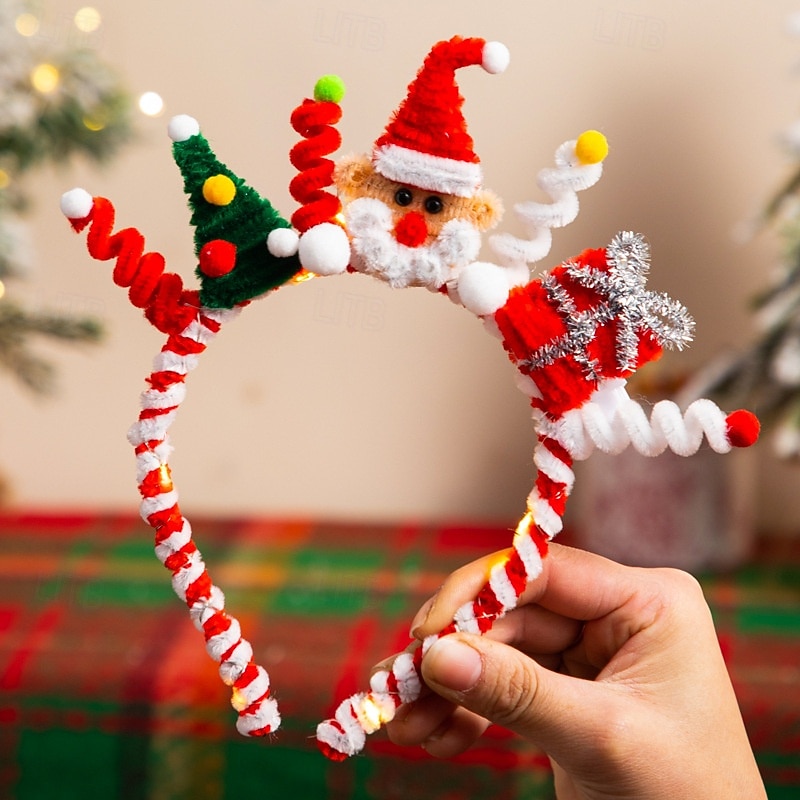 Christmas Headbands with Lights, Christmas Tree Topper with Bells Santa Claus, Hats Bulk Holiday, Headwear Accessories3