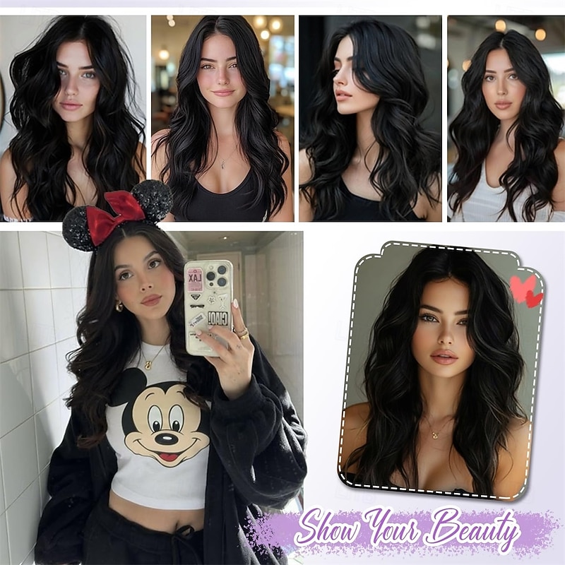 Short Wavy Wigs for Women Black Bob Wave Wig Natural Looking Synthetic Middle Part Lace Front Hair for Everyday Hairstyle 18Inch2