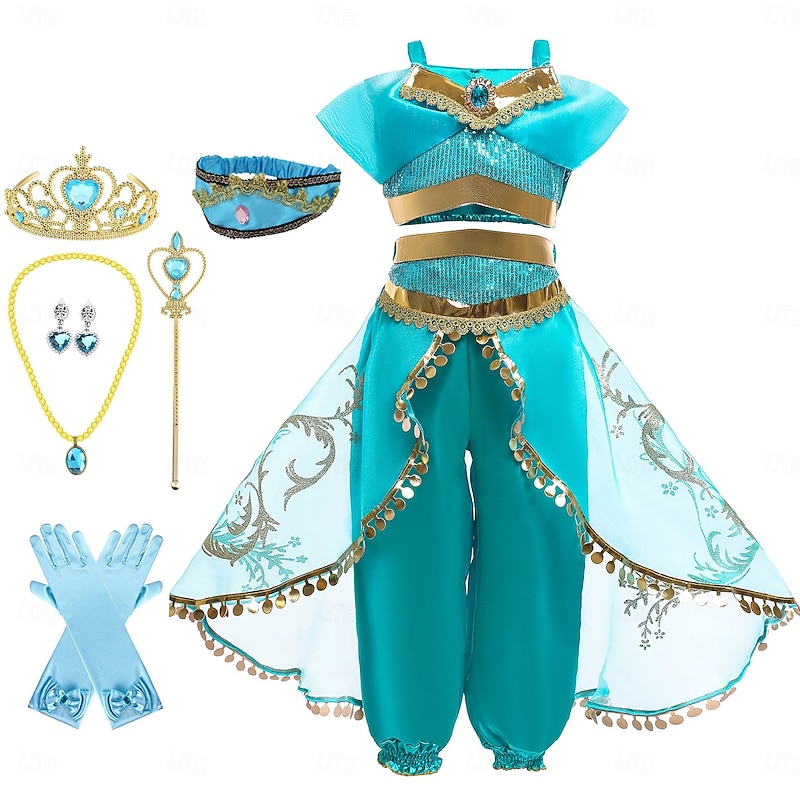 Aladdin and the Magic Lamp Fairytale Princess Jasmine Theme Party Costume Dance Costumes Girls' Movie Cosplay Halloween Carnival Masquerade World Book Day Costumes