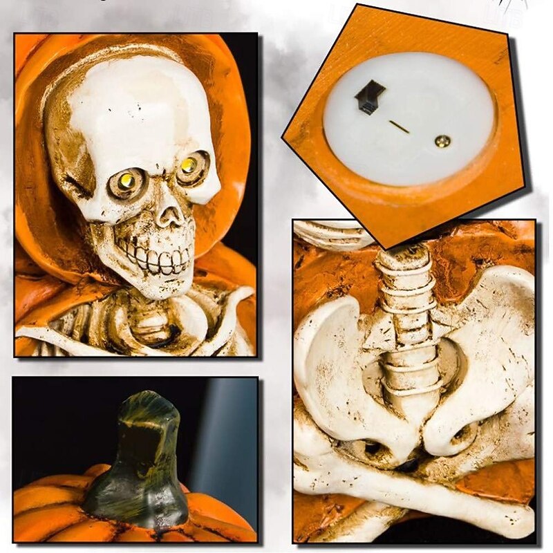 Halloween Decorations Pumpkin Skull Skeleton Desktop Ornaments Decoration for Halloween, Resin Material with LED Light Halloween Figurines Sculpture Decor2