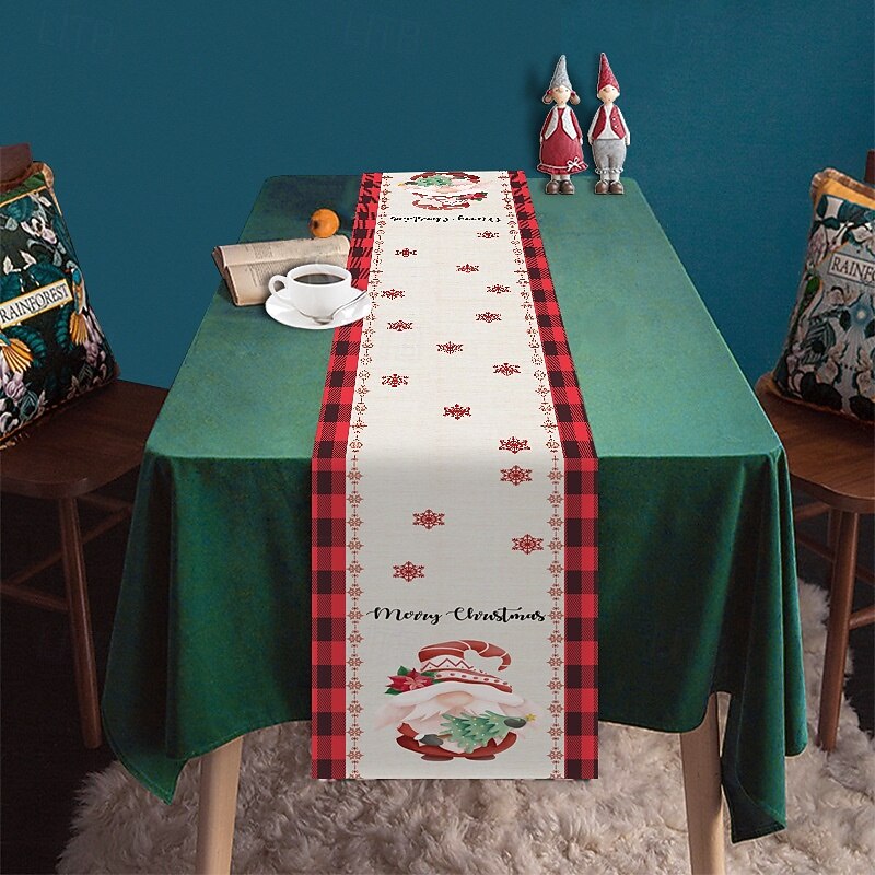 Christmas Table Runner, Holiday Snowflake Plaid and Snowman Print, Festive Xmas Tablecloth and Dining Mat Decoration3