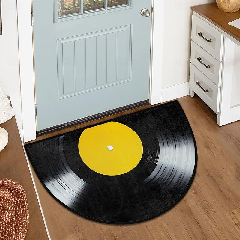 Half Round Crystal Velvet Rug For Entryway Simple Nordic Style Record Design Floor Mat Non Slip Stain Resistant Durable Absorbent Bathroom Doorway Decorative Carpet