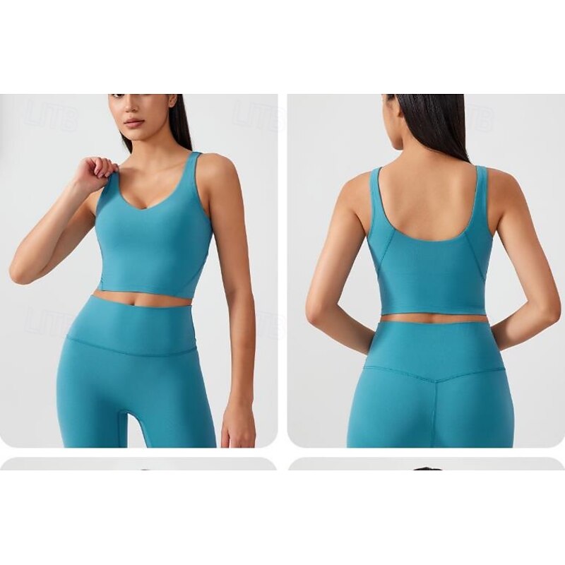 Women's Yoga Crop Tank Top Sports Bra Underwear Medium Support Naked Solid / Plain Color Sport Activewear Silver Black Pilates Zumba Running