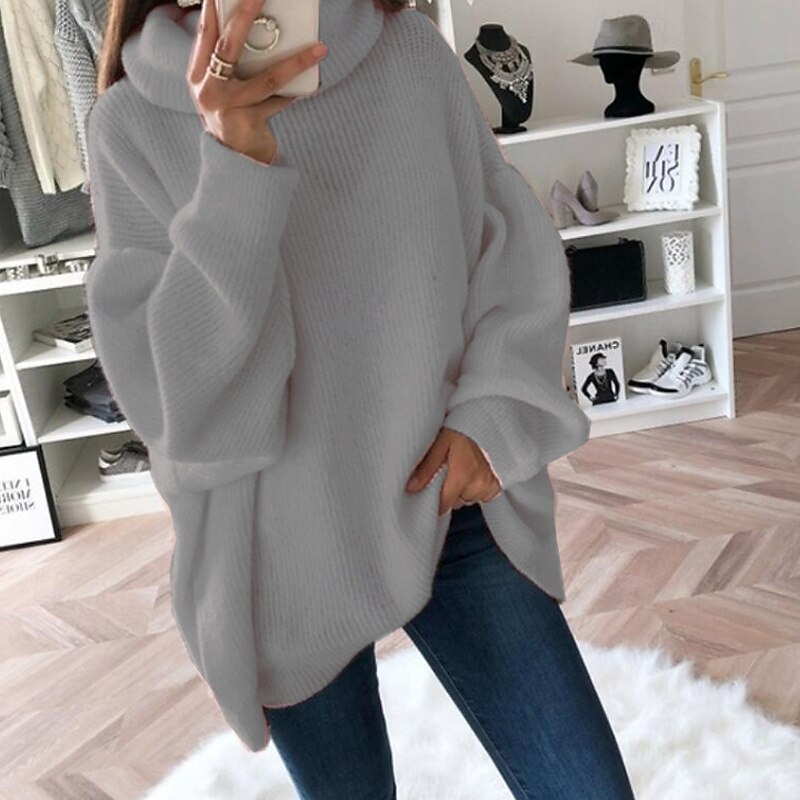 Women's Sweater Pullover Streetwear Casual Solid Color Turtleneck Knitted Long Sleeve Regular Tops Knit Daily Holiday Going out Black White Fall Winter2