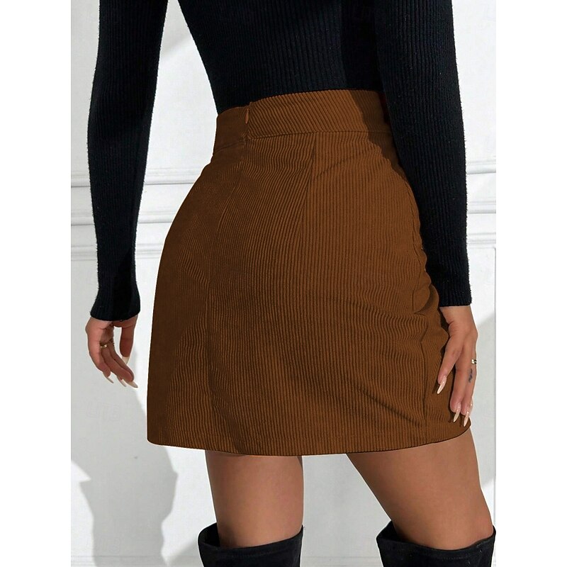 Women's Skirt Bodycon Fashion Retro Vintage Mini High Waist Skirts Plain Split Ends Micro-elastic Street Daily Brown Spring Polyester Corduroy2