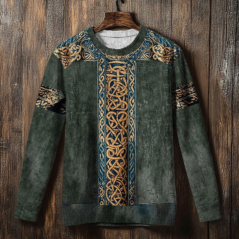 Men's Sweatshirt Army Green Blue Dark Gray Crew Neck Celtic Knot Print Casual Daily Holiday Vintage Viking Fall Winter Clothing Apparel Hoodies Sweatshirts4