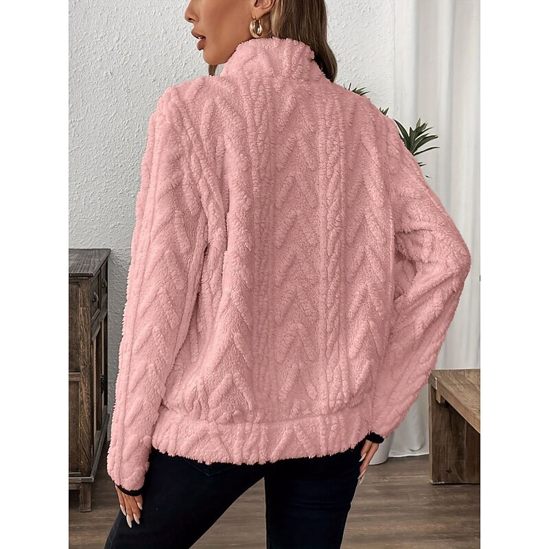 Women's Blouse Solid Color Stylish Casual Long Sleeve Shirt Collar Regular Tops Daily Zipper White Pink Wine Blue Light Grey Spring Fall Winter2