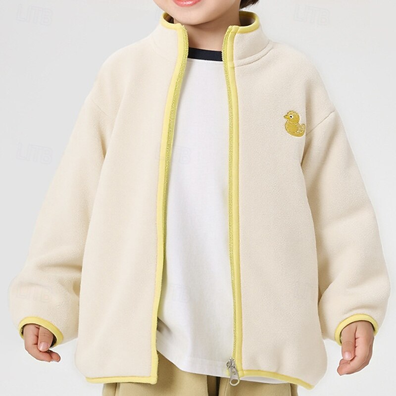 Kids Boys' Fleece Jacket Outdoor Jacket Coat Outerwear Solid Color Long Sleeve Zipper Pocket Comfort Keep Warm Soft Coat Outdoor Fashion Daily White Yellow Spring Fall 4 years+