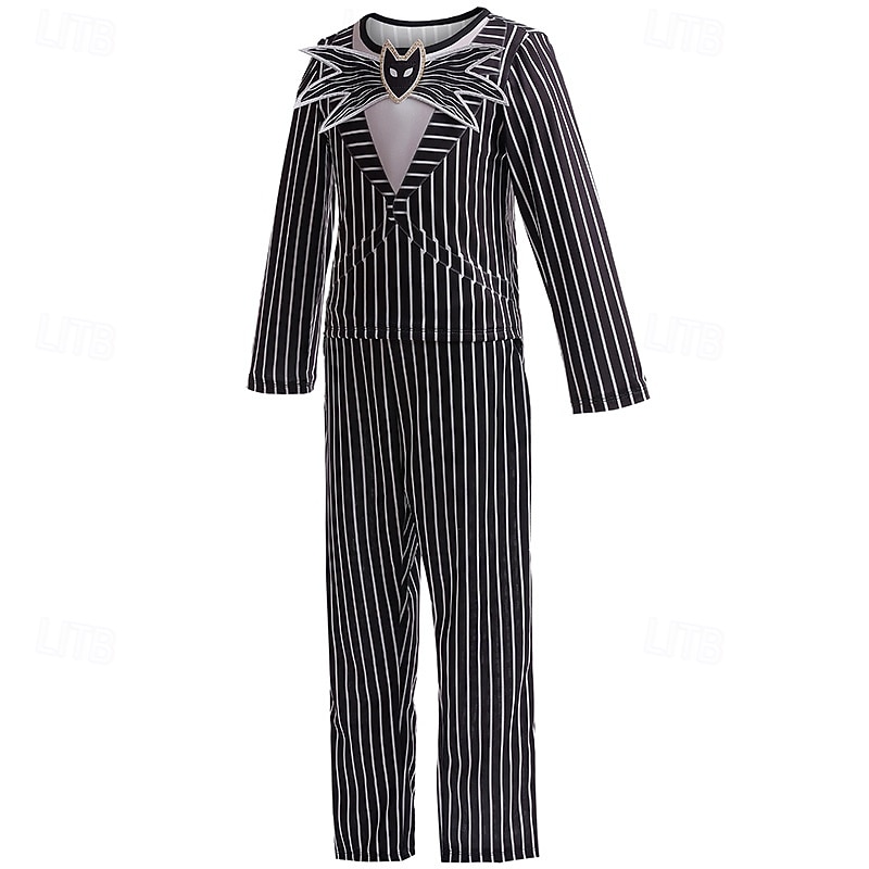 Jack Skellington Halloween Fancy Costume The Nightmare Before Christmas Horror Scary Costume Kid's Boys' Halloween Carnival Performance Party Easy Halloween Costumes Dress Up3