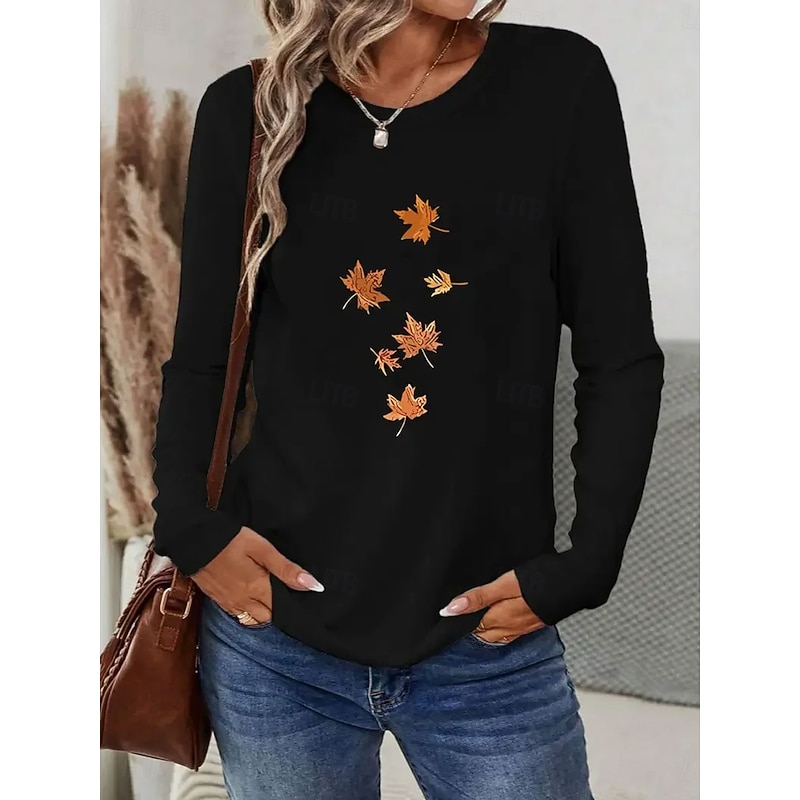 Women's T Shirt Graphic Plants Vintage Stylish Classic Long Sleeve Crew Neck Regular Tops Daily Print Black White Yellow Spring Fall Winter3