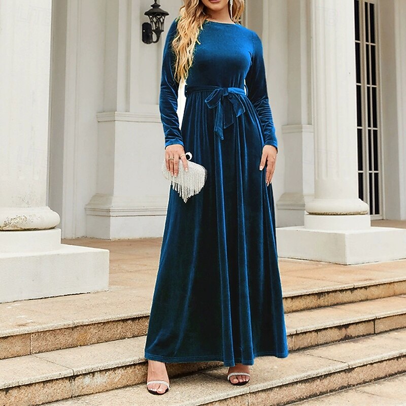 Women's Midi Dress Velvet Dress Cocktail Dress Elegant Fashion Modern Outdoor Party Party Evening Wear Regular Fit Plain Long Sleeve Crew Neck Black Red Blue Dark Green Spring Autumn4