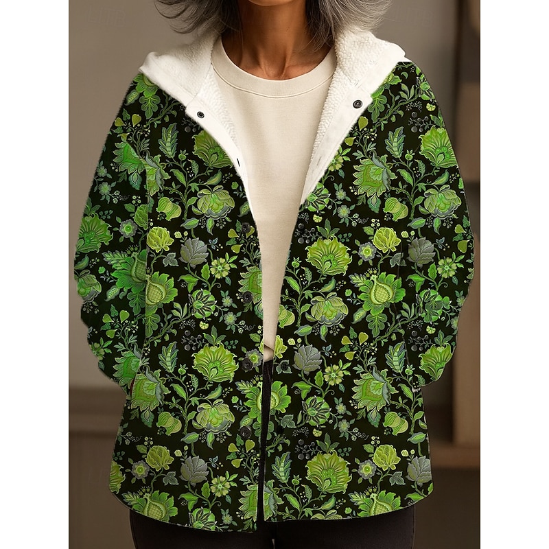 Women's Winter Coat Winter Jacket Fleece Jacket Windproof Warm Pocket Buttons Casual Floral Vacation Home Casual Daily Regular Hooded Regular Fit Long Sleeve Outerwear Pink Blue Orange Winter4