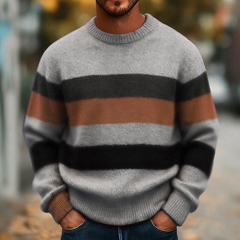 Men's Horizontal Stripes Pullover Sweater Jumper Knitwear Crewneck Casual Vacation Street Daily 3D Print Knitting Keep Warm Long Sleeve Spring Fall Winter Red Blue Purple2