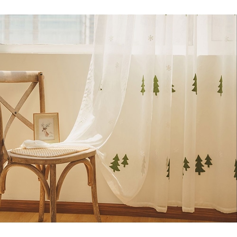 Christmas Tree Curtain , Green Xmas Curtain for Holiday Decoration, Creative Background Cloth for Family Party, Doorway Hanging Decor2