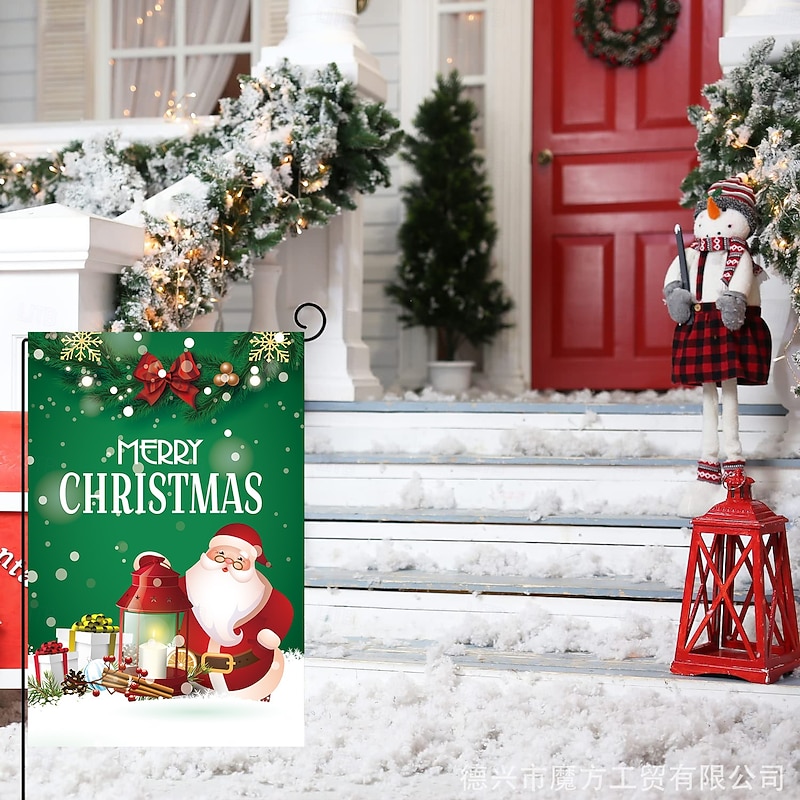 Christmas Hanging Flag, European & American Style Snowman Garden Banner, Santa Claus Holiday Decoration Flag, Festive Xmas Atmosphere Decor2