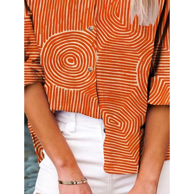 Women's Shirt Geometric Active Daily Stylish Long Sleeve Shirt Collar Regular Tops Daily Holiday Buttons Print Orange Summer Spring Fall3