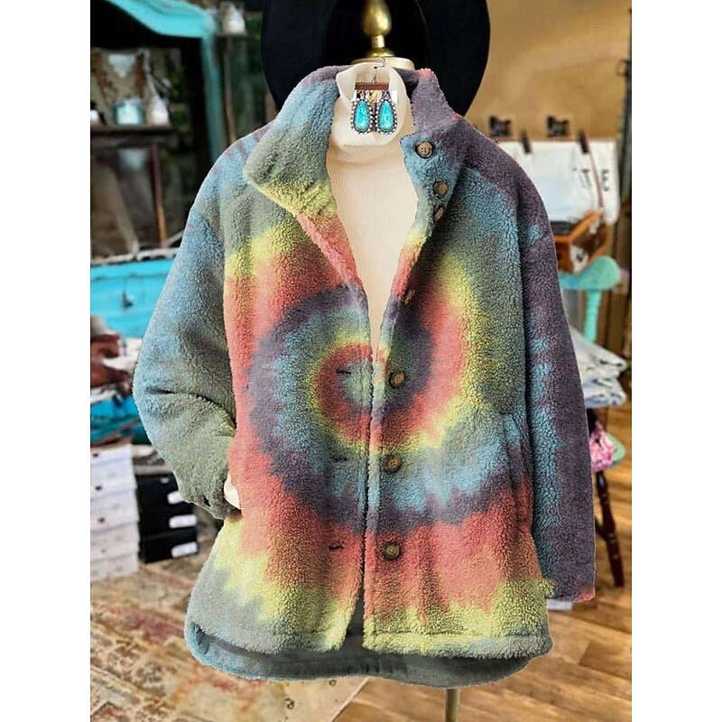 Women's Fleece Jacket Casual Jacket Comfortable Breathable Pocket Print Casual Floral Vacation Street Casual Daily Wear Zipper Long Turndown Regular Fit Long Sleeve Outerwear Blue Dark Green Green4