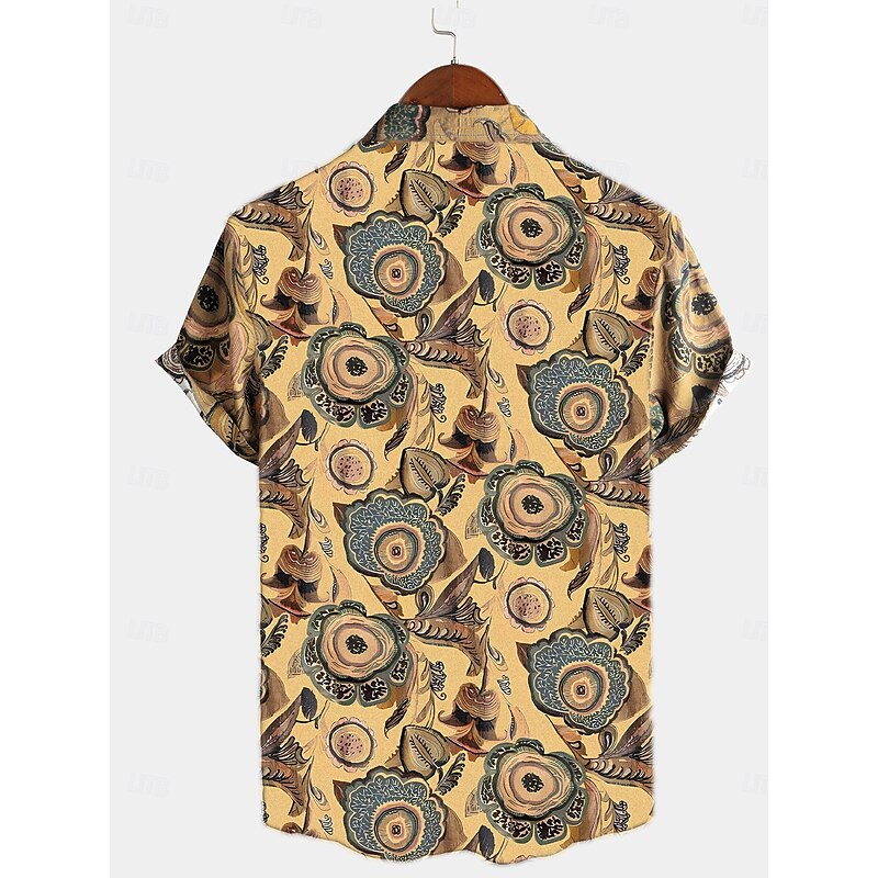 Men's Fish Shirt Boho Shirt Button Up Shirt Short Sleeve Designer Basic Boho Daily Beach Classic Collar Print Red Blue Brown Green2