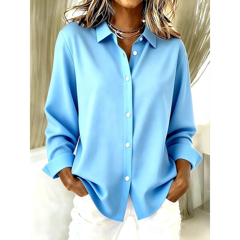 Women's Shirt Blouse Solid Color Graphic Vintage Casual Long Sleeve Shirt Collar Regular Tops Daily Patchwork Buttons Print White Pink Red Blue Green Summer Spring Fall Winter4