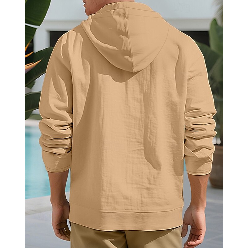 Men's Shirt Summer Shirt Casual Shirt Beach Shirt Button Up Shirt Black White Yellow Navy Blue khaki Long Sleeve Plain Hooded Vacation Hawaiian Drawstring Clothing Apparel Fashion Casual Comfortable3