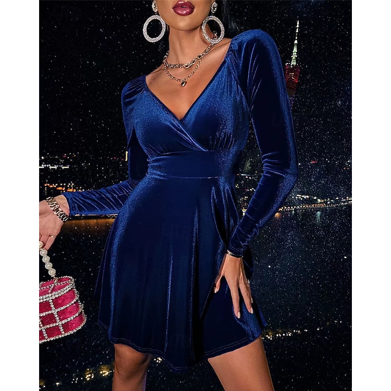 Women's Midi Dress Velvet Dress Cocktail Dress Elegant Fashion Modern Outdoor Party Party Evening Wear Regular Fit Plain Long Sleeve Crew Neck Black Wine Dark Green Dark Blue Spring Autumn