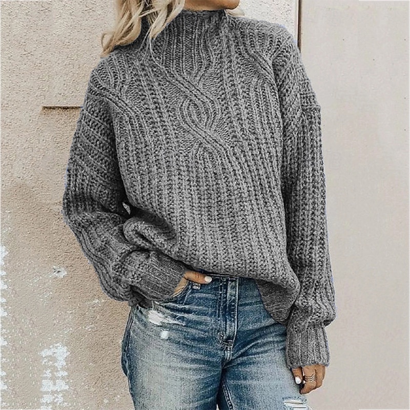 Women's Sweater Pullover Streetwear Casual Solid Color Turtleneck Knitted Long Sleeve Regular Tops Knit Daily Holiday Going out Black Army Green Fall Winter