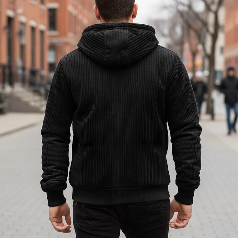 Men's Hoodie Full Zip Hoodie Corduroy Fleece Hoodie Tactical Hoodie Black Burgundy Navy Blue Khaki Light Grey Hooded Plain Zipper Sports & Outdoor Casual Daily Streetwear Cool Sportswear Winter4