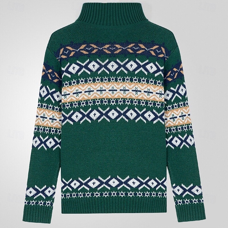 Men's Fair isle Sweater Cardigan Sweater V Neck Casual School Vacation Daily 3D Print Knitting Keep Warm Long Sleeve Spring Fall Winter Green3
