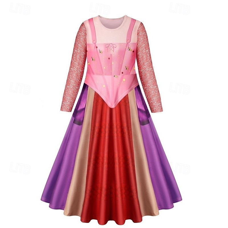 Hocus Pocus Witch Dress Cosplay Costume Cosplay Pattern Dress Movie Cosplay for Girls' Kid's Children's Day Masquerade2