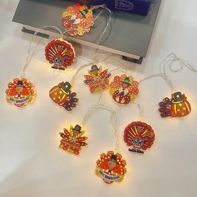 Thanksgiving Iron Turkey Shaped String Lights 1.65m 10LEDs Battery Powered Autumn Thanksgiving Party Christmas Home Decoration Finnish Lights4