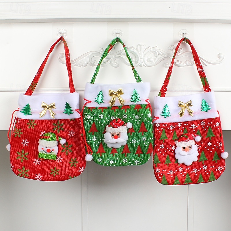 Christmas Creative Gift Bag Fabric Red Handheld Tote Sack Candy Bag Holiday Party Favor Christmas Decorations Reusable Storage Pouch Kids Present Wrapping Accessories3