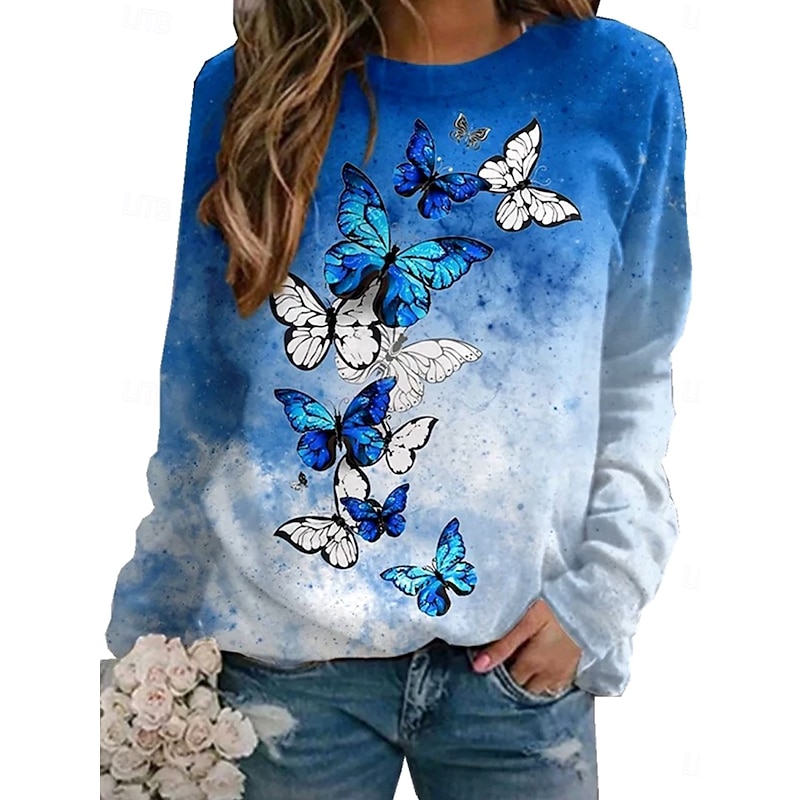 Women's Pullover Sweatshirt Graphic Butterfly Fashion Casual Long Sleeve Round Neck Regular Tops Street Dailywear Casual Print Dark Pink Blue Green Spring Fall Winter2