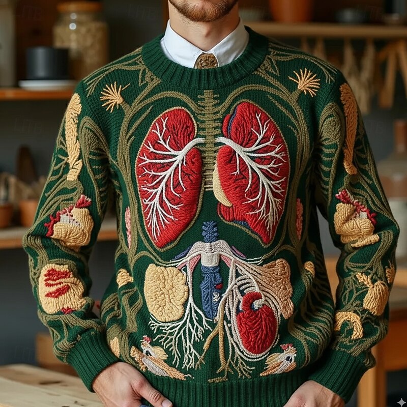 Halloween Men's Internal organs Pullover Sweater Jumper Knitwear Crewneck Casual Dark Vacation Street Daily 3D Print Keep Warm Long Sleeve Fall Winter Black Blue Green3