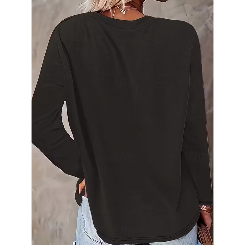 Christmas Women's T Shirt Graphic Snowman Vintage Stylish Classic Long Sleeve V Neck Notched Neck Regular Tops Daily Weekend Print Black Spring Fall Winter2