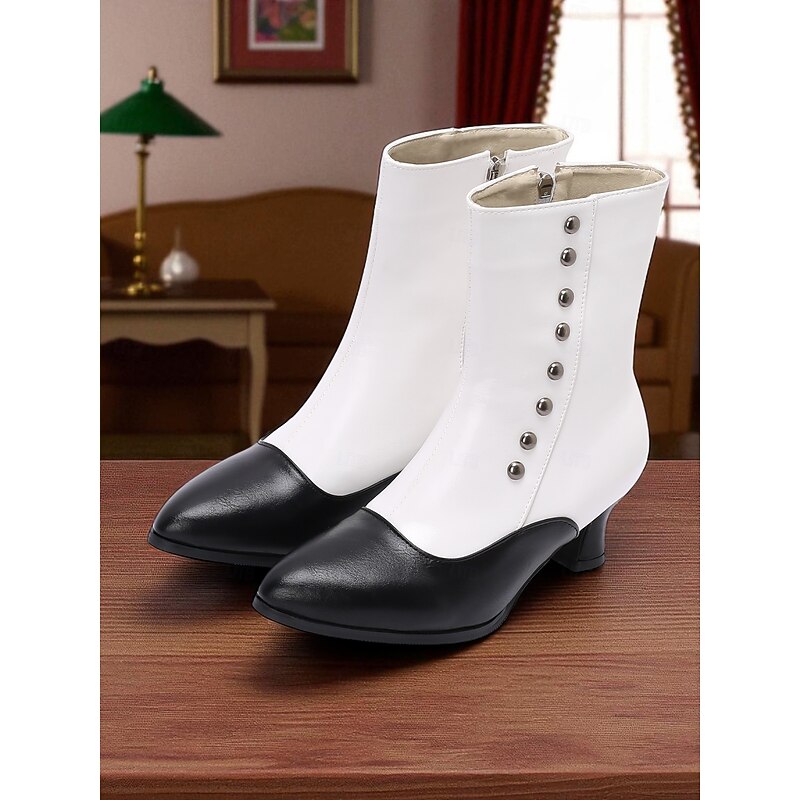 Women's Edwardian Black and White Button Boots – 1910s Vintage Mid-Heel Ankle Booties for Victorian Reenactment and Theater4