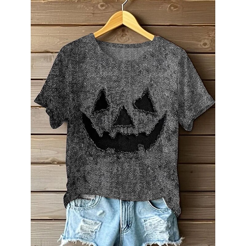 Halloween Women's T Shirt Graphic Pumpkin Vintage Stylish Classic Short Sleeve Crew Neck Regular Tops Daily Going out Weekend Print Purple Orange Green Gray Summer Fall4