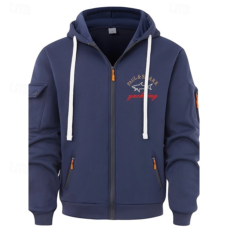 Men's Hoodie Full Zip Hoodie Black Wine Navy Blue Light Grey Hooded Animal Letter Pocket Sports & Outdoor Daily Holiday Polyester Streetwear Basic Casual Fall Winter Clothing Apparel Hoodies3