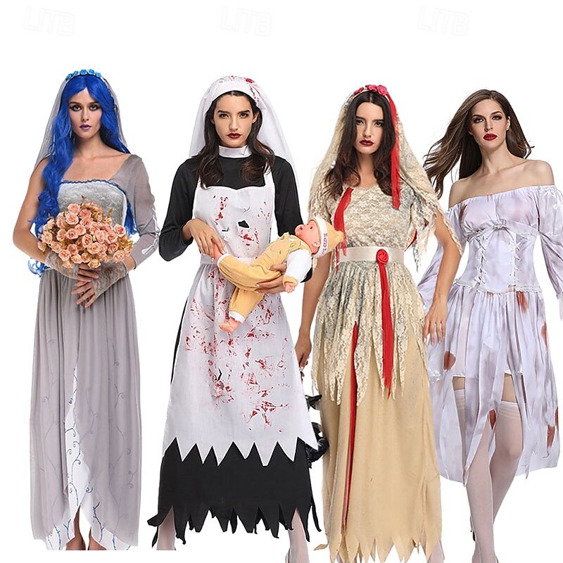 Zombie Ghost Bride Halloween Dress Fancy Costume Horror Scary Costume Adults' Women's Halloween Carnival Performance Party Easy Halloween Costumes Dress Up
