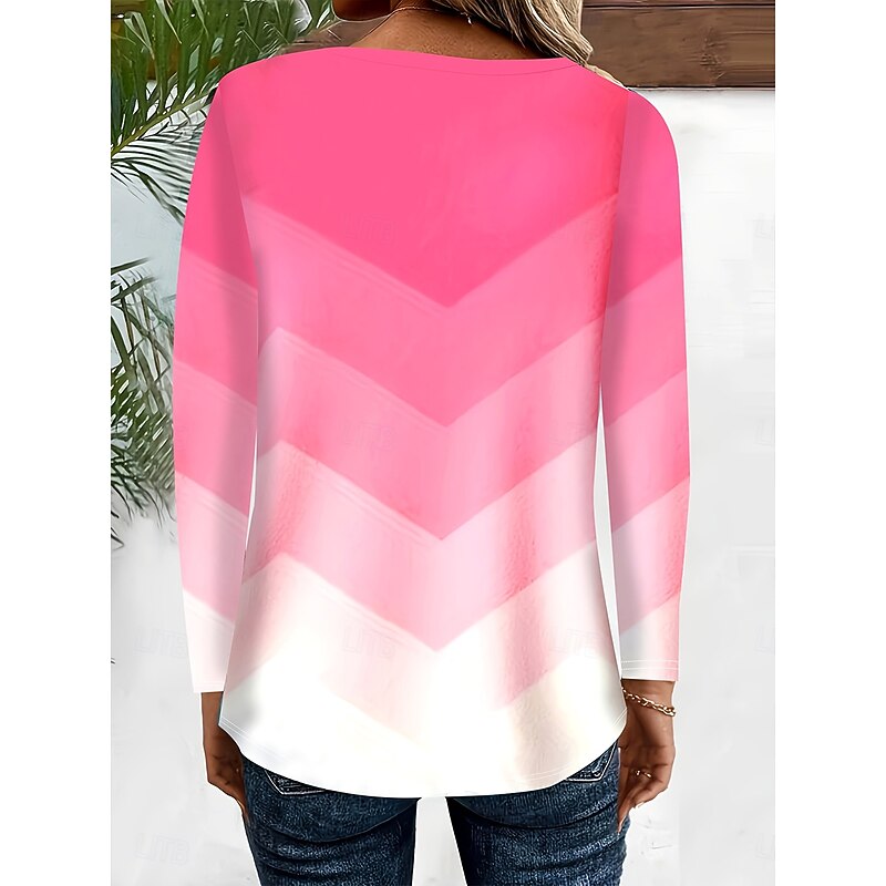 Women's T Shirt Ombre Graphic Geometric Vintage Stylish Classic Long Sleeve Crew Neck Round Neck Regular Tops Daily Print Pink Spring Fall Winter2