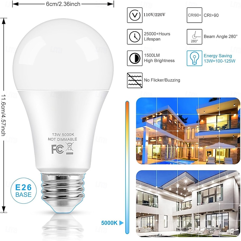 LED Light Bulbs A19 5/9/15W  Non-Dimmable Bright E26/E27 Edison Medium Screw Bulbs for Home Bedroom Kitchen Living Room Office Lamp 4Pcs2