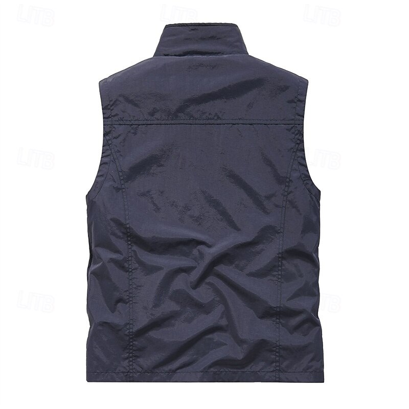 Men's Outdoor Vest Vest Fishing Vest Outdoor Daily Fashion Casual Spring Fall Pocket Nylon Comfortable Plain Zipper Standing Collar Regular Fit Black Khaki Army Green Dark Blue Vest3