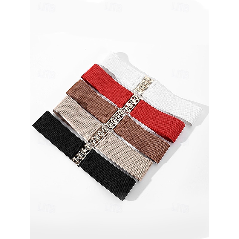 Women's Elastic Waist Belt with Vintage Metal Buckle, Wide Stretch Cinch Belt in Multiple Colors, Christmas Party Dress Accessory and Gift4