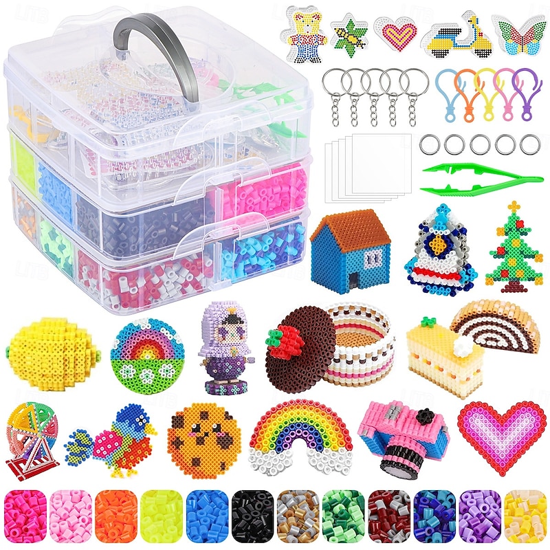 8400pcs 5mm Fuse Beads Kit with Storage Box, Home School Arts and Crafts Supplies for Kids, Toys Set, Art Decorations for Room, Gifts for Girls and Boys Age 5+2