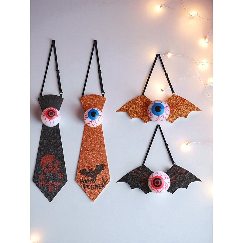 Women's Halloween Glitter Necktie Set - 2pcs Creepy Eyeball and Bat Ties for Costume Party and Cosplay Accessories3