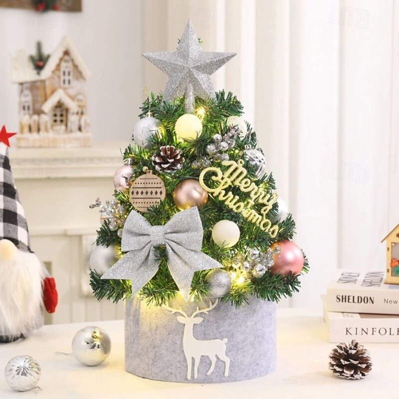 Tabletop Christmas Tree 45cm with Lights, Small Tabletop Christmas Tree with Lights Artificial Christmas Decorations Desk Kid Room Office Home Decor Xmas4