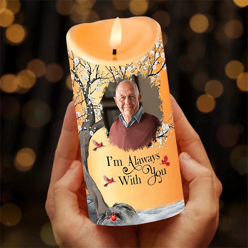 Personalized Memorial LED Candle Custom Photo Sympathy Gifts For Loss Of Loved Ones, Elegant Remembrance Light for Home Bedroom Decor, Tribute to Passed Loved Ones2