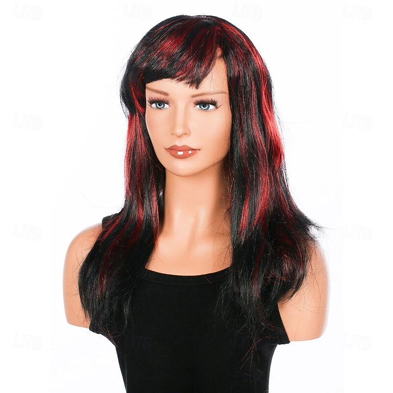 Vamp Halloween Costume Wig Long Wavy Curly Wig for Cosplay Party (Black/Red)4