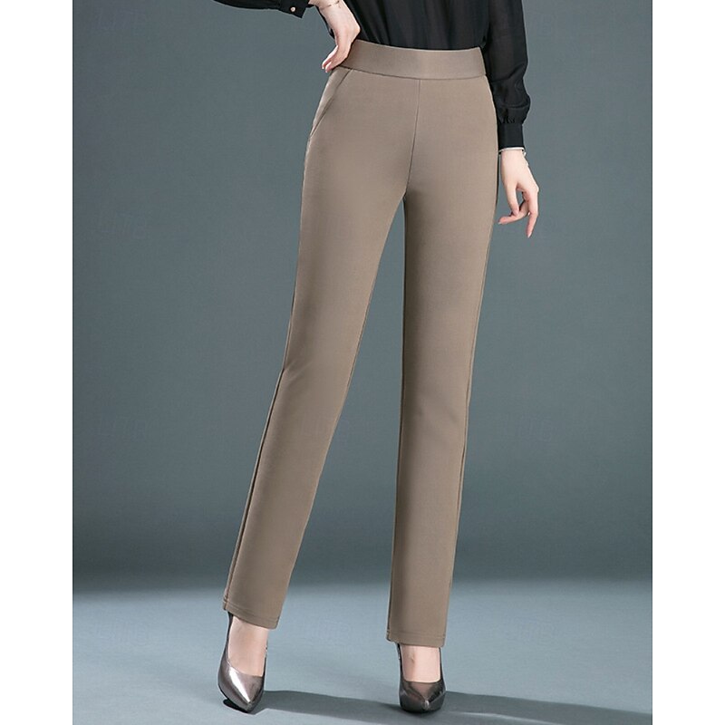 Women's Chinos Straight Vacation Vintage Streetwear Full Length Medium Waist Plain Pocket Elastic Waist Comfortable Micro-elastic Outdoor Vacation Daily Camel Black Dark Navy Khaki Spring Fall Winter