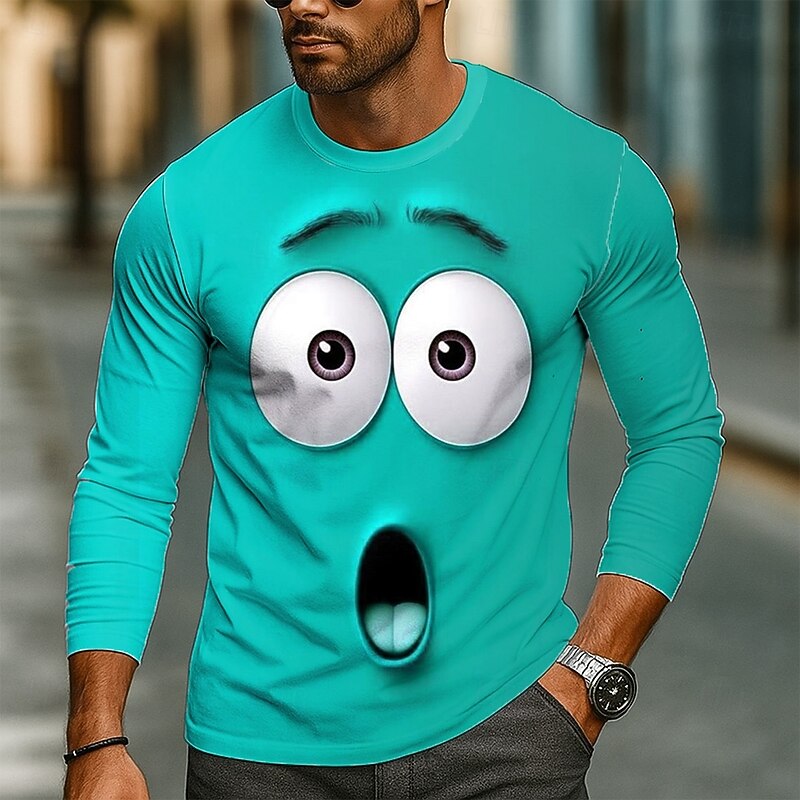 Men's 3D Funny Emotes T Shirt Long Sleeve T shirt 3D Print Crew Neck Shirt Fashion Exaggerated Street Daily Lake Blue Red Green Summer Spring Fall Clothing Apparel S M L XL XXL XXXL2